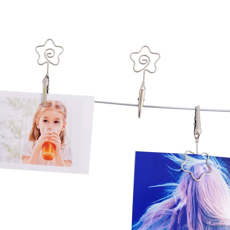 TFu Multi-Purpose Steel Wall Hanging Photo Display Cable Wire Rod with 12 Adjustable Clips for Hanging Photos Notes Postcard and Artworks (Flower) - Image 4
